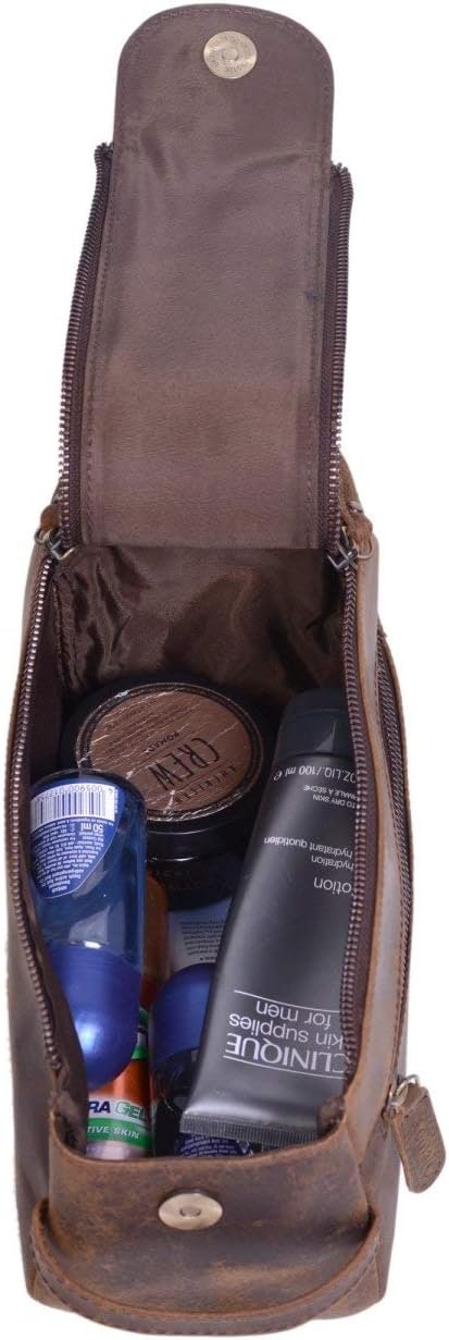 Premium Buffalo Leather Unisex Toiletry Bag Travel Dopp Kit Shaving Kit