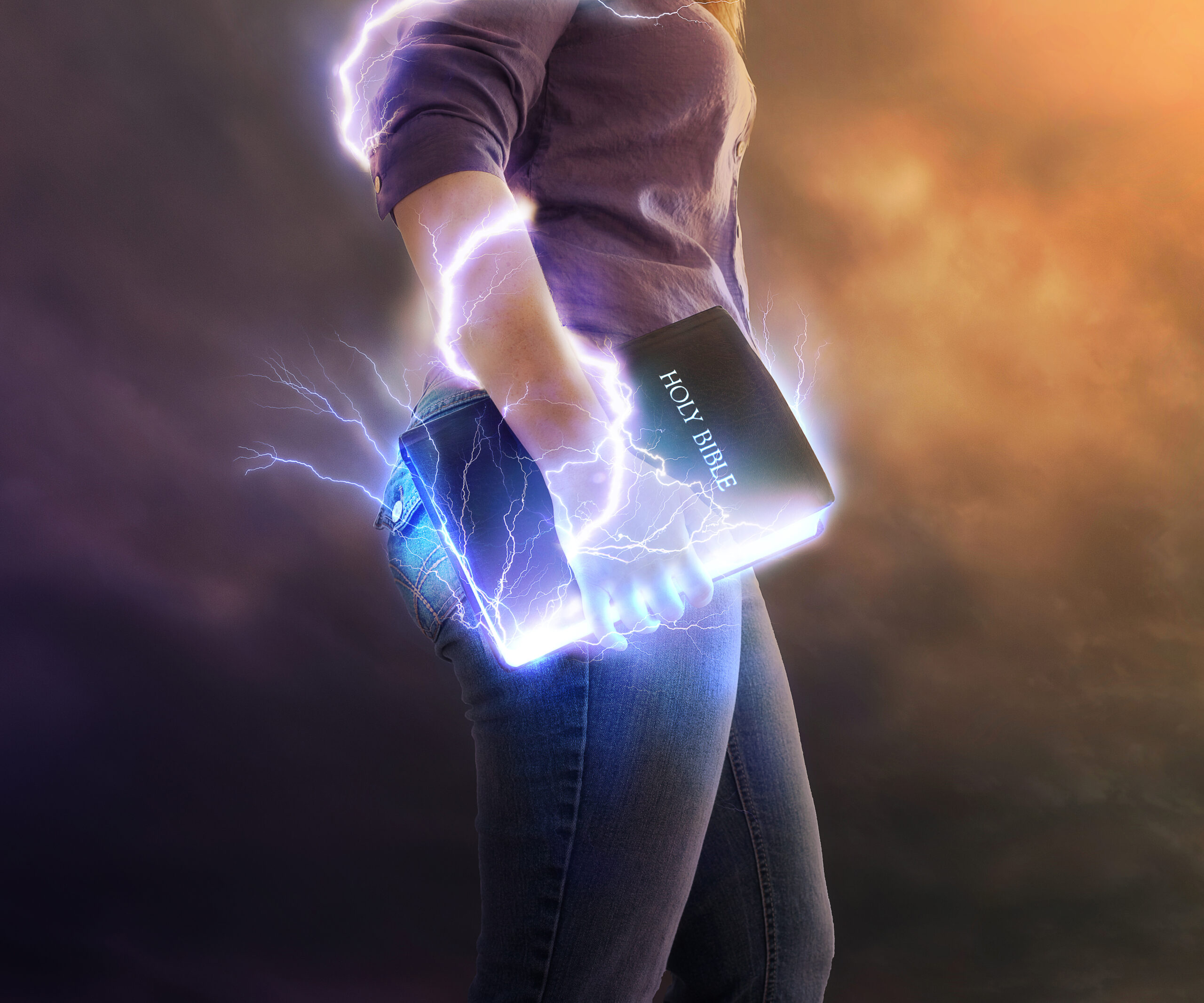 a woman holds her bible with glowing lights and lightning strikes S7tcG1zgC scaled
