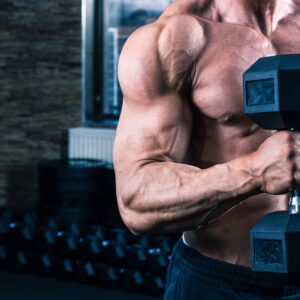 closeup image of a muscular man workout with dumbbell SK98JCBj