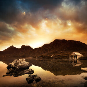 storyblocks sunset over peaceful lake with boathouse in the background SEU2C6c04G