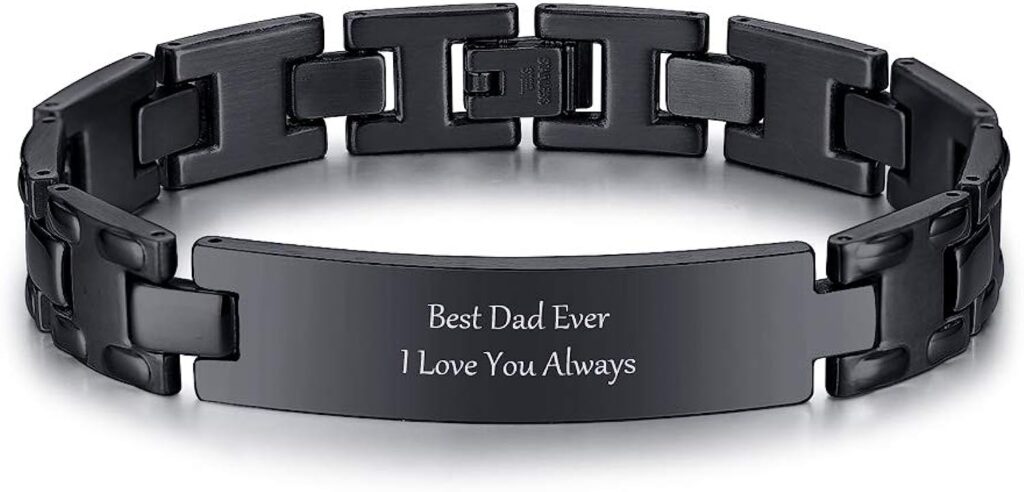 VNOX Customize Personlized Elegant Black Stainless Steel Adjustable Link Biker Bracelet for Dad Husband Boyfriend