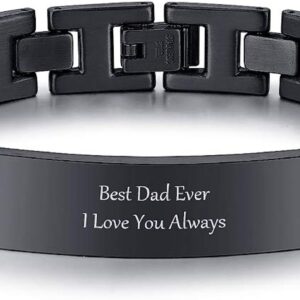 vnox customize personlized elegant black stainless steel adjustable link biker bracelet for dad husband boyfriend