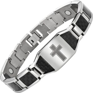 willis judd mens titanium magnetic christian cross bracelet with black carbon fiber insets adjustable
