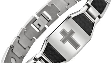 willis judd mens titanium magnetic christian cross bracelet with black carbon fiber insets adjustable
