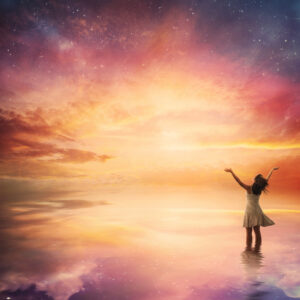 woman stands in praise before a beautiful night sky rmMqykGgC