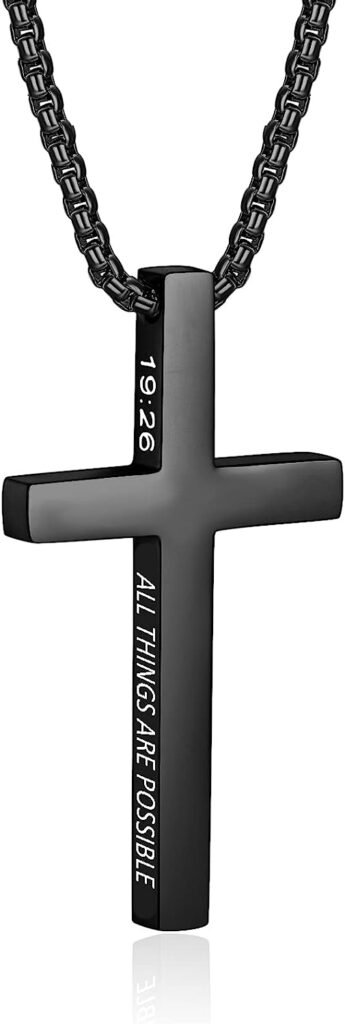 ZRAY Cross Necklace for Men Inspirational Bible Verse Cross Pendant Stainless Steel Cross Chain 22+2inch Christian Jewelry Meaningful Religious Gift for Boys