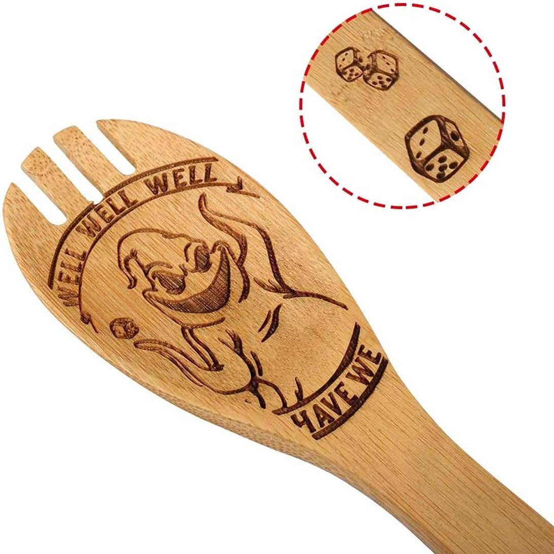 Burned Wooden Spoons Utensil Set, Nightmare Before Christmas Idea Gift Cooking Utensils Set, Non-Stick Bamboo Slotted Spoons Housewarming Wedding Present 5 Piece