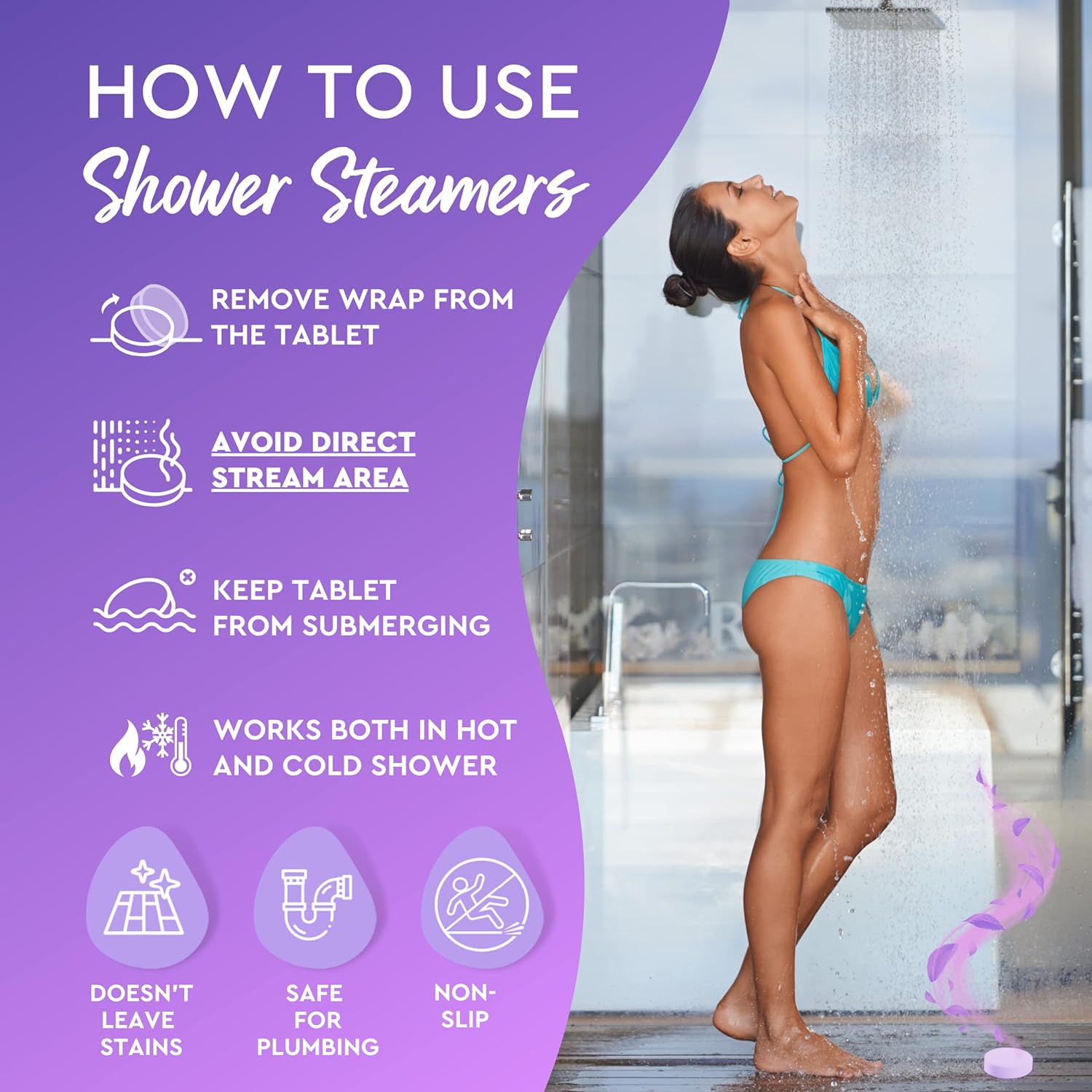 Cleverfy Shower Steamers Aromatherapy - Gift Set of 6 Shower Bombs with Essential Oils for Self Care, Relaxation and Luxuriate Home Spa. Shower Steamer Birthday Gifts for Women and Men. Purple Set