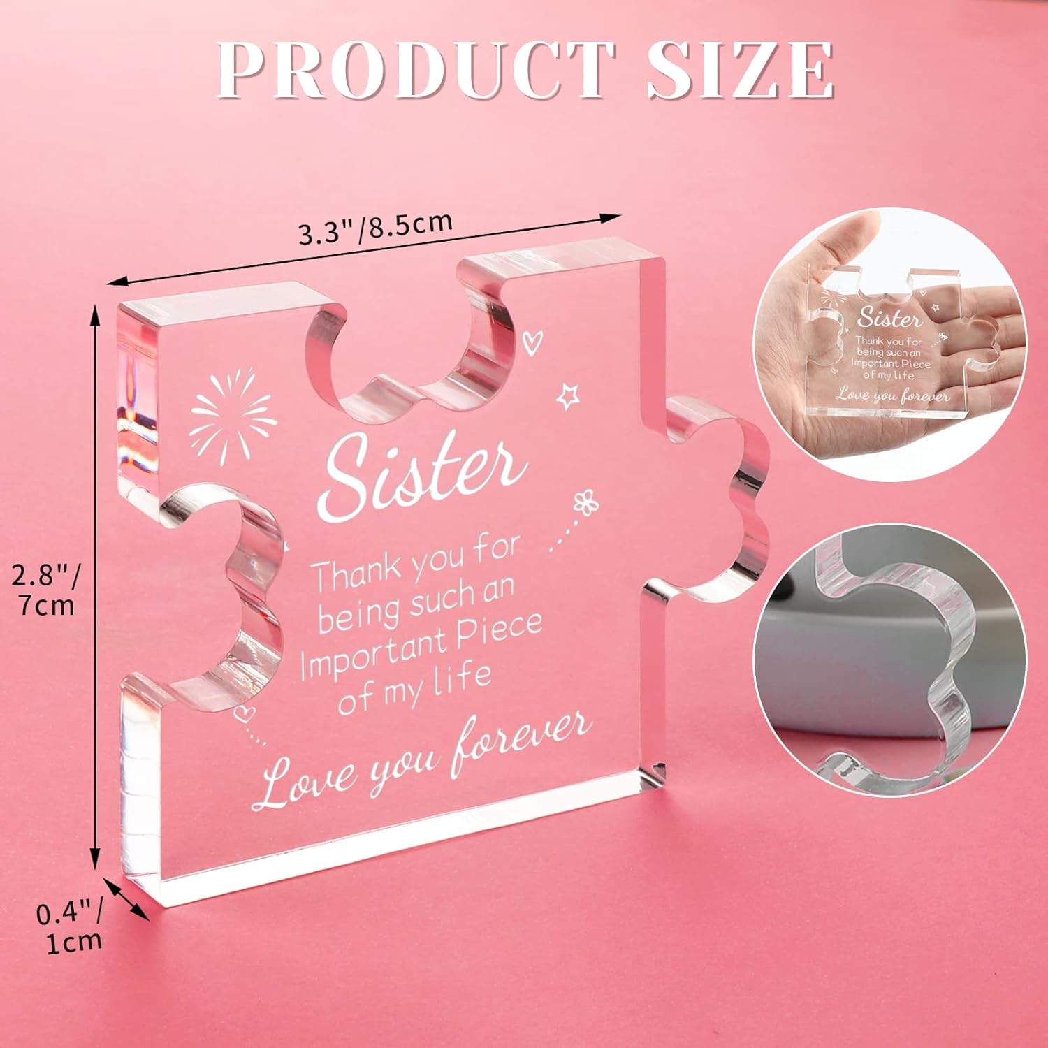 Funnli Sister Gifts from Sister Acrylic Puzzle Plaque - Sister Birthday Gift Ideas 3.35 x 2.76 Inch Desk Decorations - Gifts for Sister Birthday Christmas Wedding Gifts Card for Sister