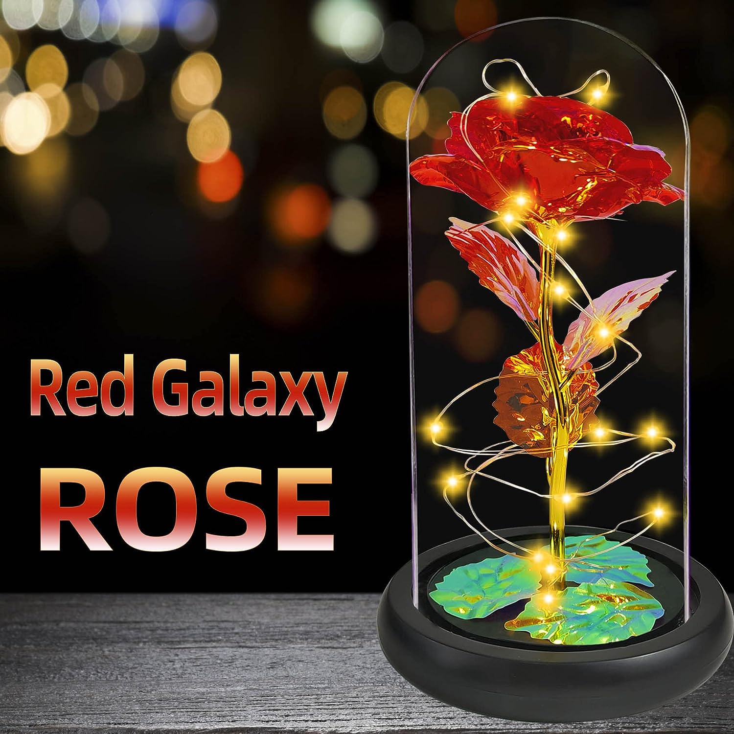 Gifts for Women Light up Rose in Glass Dome Roses Flower Xmas Gifts for Her Mom Wedding Anniversary Thanksgiving Birthday(Red)
