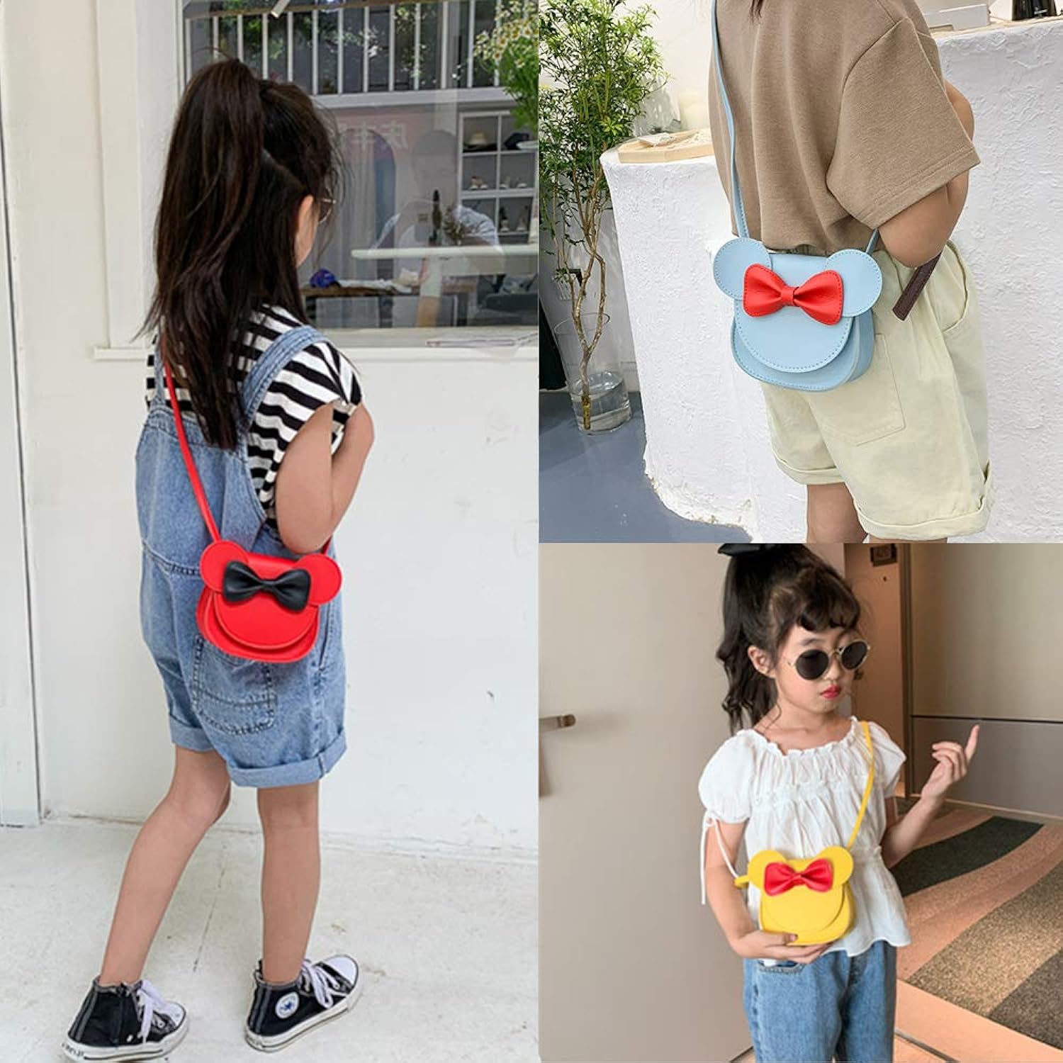 Little Girls Bowknot Shoulder Bag Handbag, Cute Mouse Ear Bow Crossbody Purse, PU Shoulder Handbag for Kids Girls Toddlers (Pink)