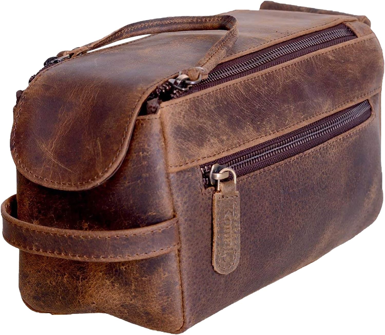 Premium Buffalo Leather Unisex Toiletry Bag Travel Dopp Kit Shaving kit (Distressed Tan)