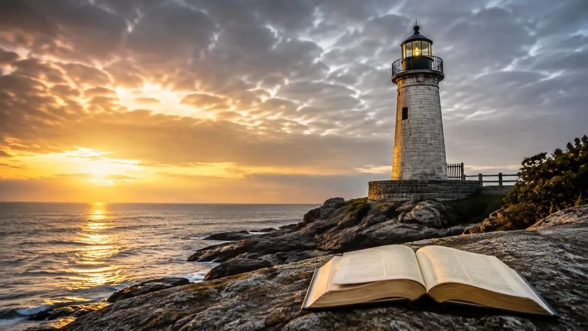Open Bible and lighthouse symbolizing the reliability of God's promises