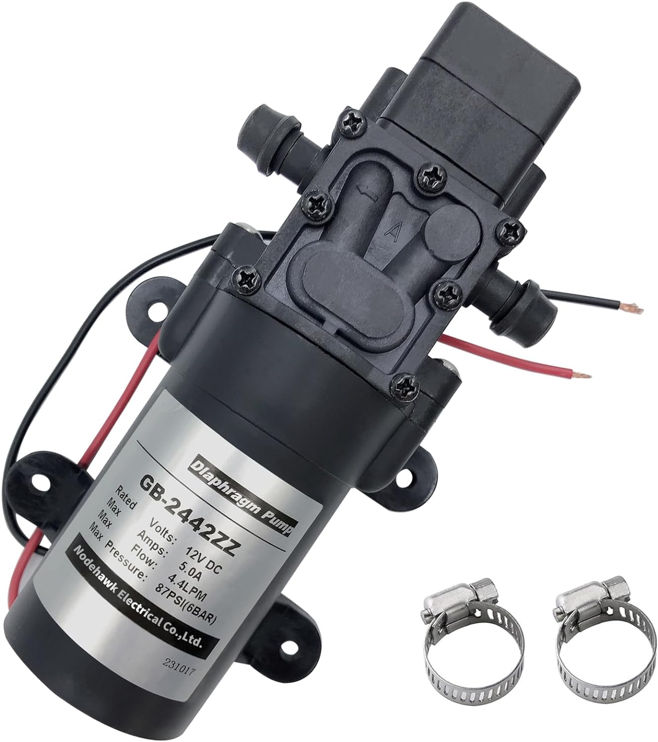 12V DC Water Transfer Pump Diaphragm Pump with 2 Hose Clamps,Self Priming Sprayer Pump with Pressure Switch 4.5 L/Min 1.2 GPM 87 PSI Adjustable,Caravan RV Boat Marine Agricultural Spraying Water Pump