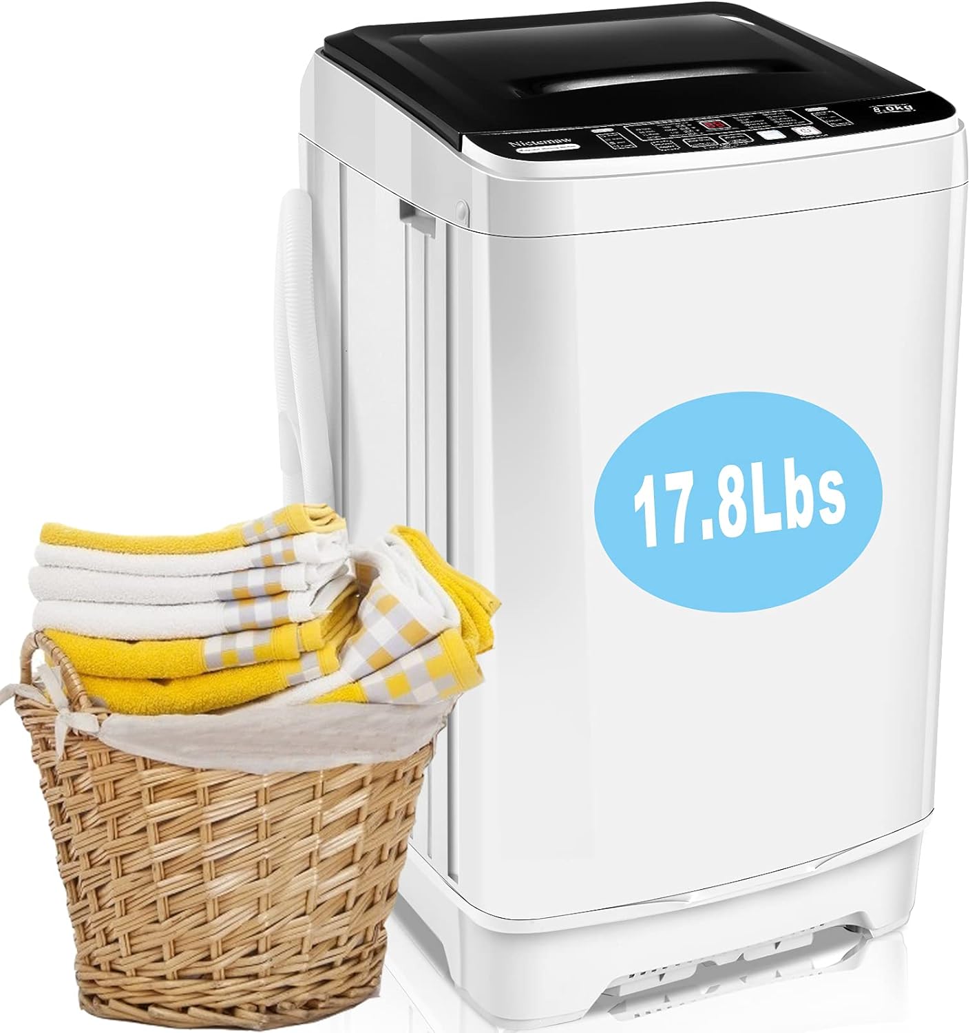 17.8Lbs Portable Washing Machine Nictemaw Portable Washer, 2.3 Cu.ft Washer and Dryer Combo with Drain Pump, 10 Programs 8 Water Level Compact Laundry Washer for Home, Apartment, RV, Dorms