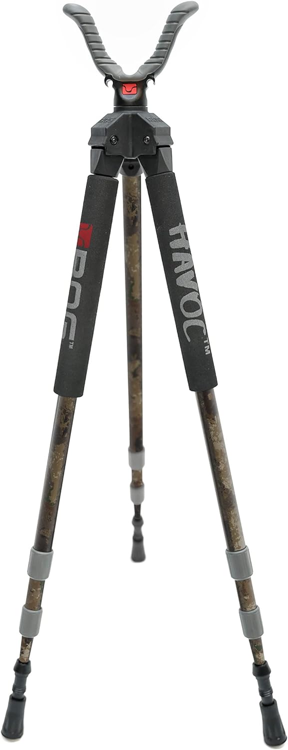 BOG Havoc Camo Tripod Shooting Rest with Lightweight Aluminum Construction, High Density Foam Grips, Twist-Style Lock Legs, and Universal Shooting Rest Head for Hunting, Shooting, and Outdoors