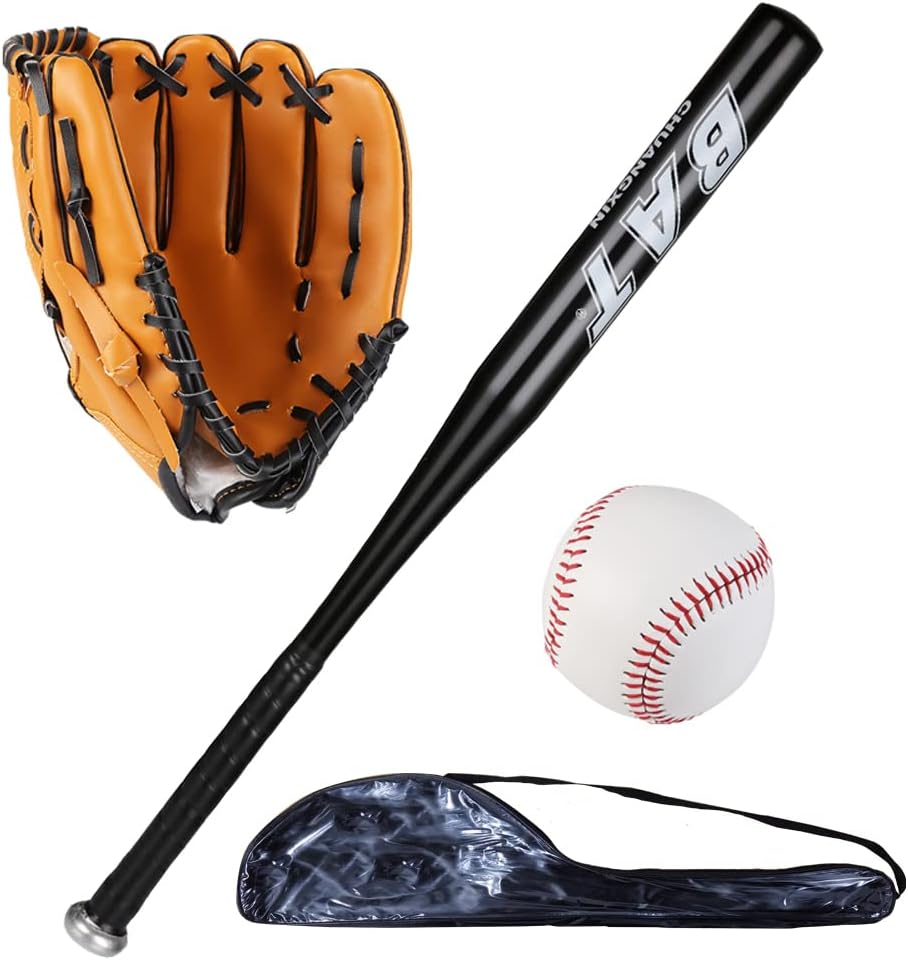 EASY BIG Softball Baseball Bat Set with Glove and Balls - 25 Inch/63cm Aluminum Bat for Pickup Games and Batting Practice