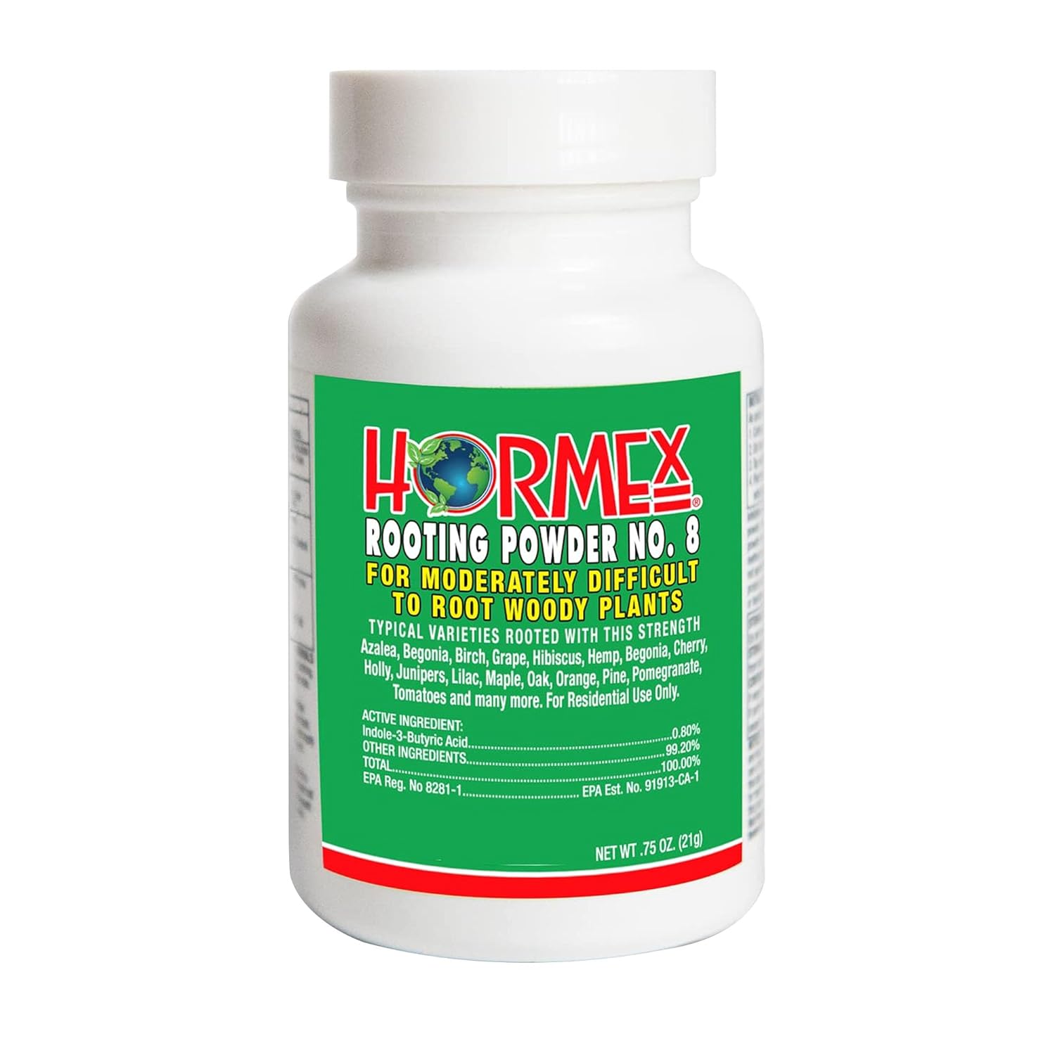 Hormex Rooting Powder #8 - for Moderately Difficult to Root Plants - 0.8 IBA Rooting Hormone for Plant Cuttings - Fast Effective - Free of Alcohol, Dye, Gel Preservatives for Healthier Roots, 21g
