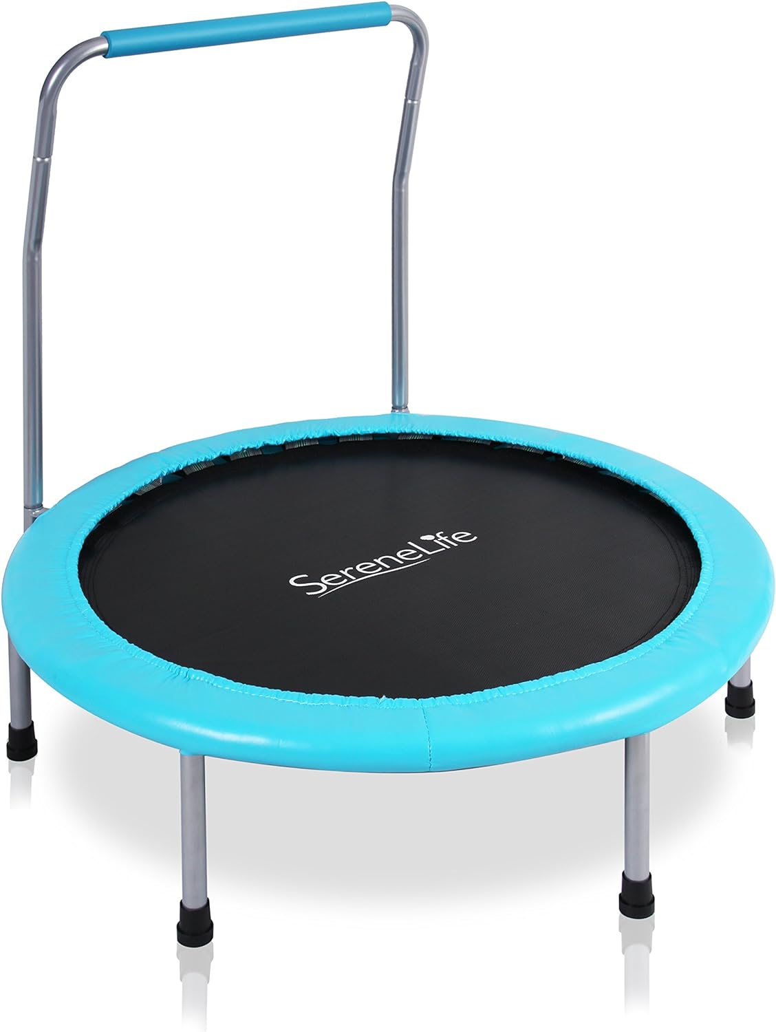 SereneLife 36 Inch Portable Fitness Trampoline – Sports Trampoline for Indoor and Outdoor Use – Professional Round Jumping Cardio Trampoline – Safe for Kid w/Padded Frame Cover and Handlebar