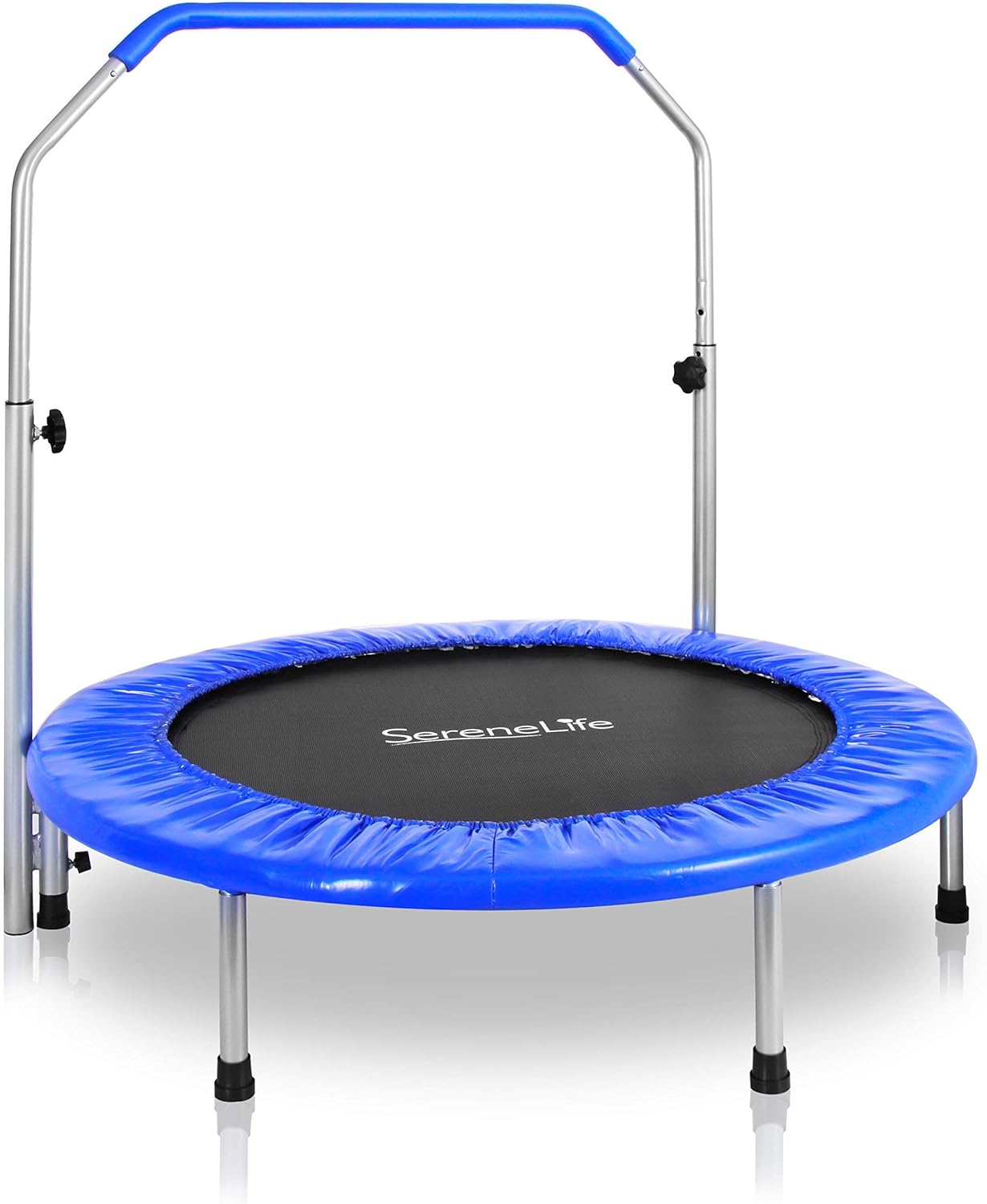 SereneLife Portable  Foldable Trampoline - 40 in-Home Mini Rebounder with Adjustable Handrail, Fitness Body Exercise - SLSPT409, Blue