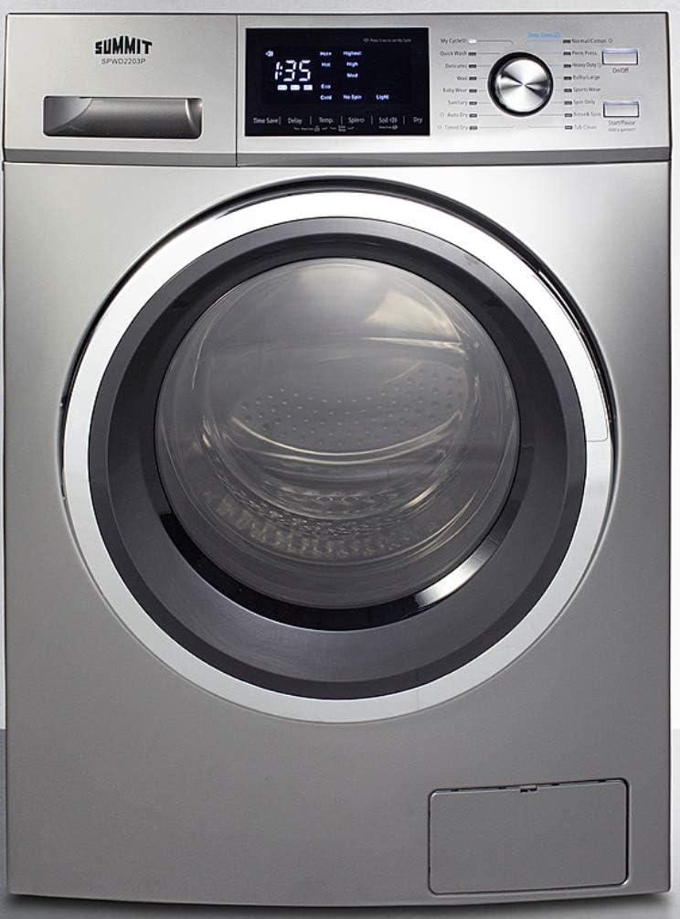 Summit Appliance SPWD2203P 24 Wide 115V Washer/Dryer Combo in Platinum for Non-Vented Use, 2.7 Cu.Ft. Capacity, LCD Display, 16 Wash Cycles, 1300 RPM, Stainless Steel Drum, Child Lock