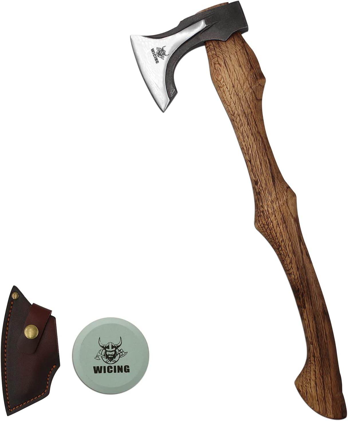 WICING Splitting Axe, 21.5-inch Chopping Axe with Leather Sheath, Camping Hatchet 1055 High Carbon Steel and Beech Wooden Handle