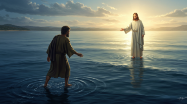 Peter walks on water towards Jesus Matthew 1429 31