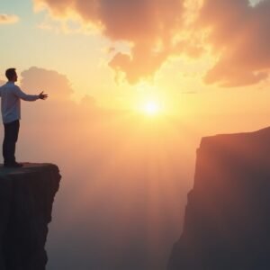 Flux Dev A serene uplifting scene of a person standing on the 1