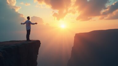 Flux Dev A serene uplifting scene of a person standing on the 1