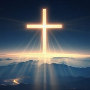 Leonardo Phoenix 10 A radiant glowing cross suspended in the d 0
