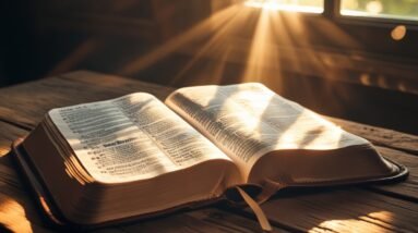 7 Bible Verses to Guide Your Every Step in Life 11 Leonardo Phoenix 10 A serene open Bible lies on a rustic woode 2