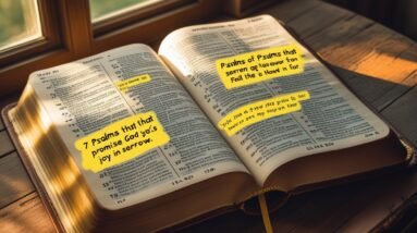 7 Psalms That Promise God's Joy in the Midst of Sorrow 2 Leonardo Phoenix 10 An open leatherbound Bible on a worn woode 0