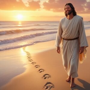 Leonardo Phoenix 10 Jesus walking along a serene beach with a 2