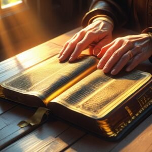 Leonardo Phoenix 10 an open Bible with worn leather cover and 0