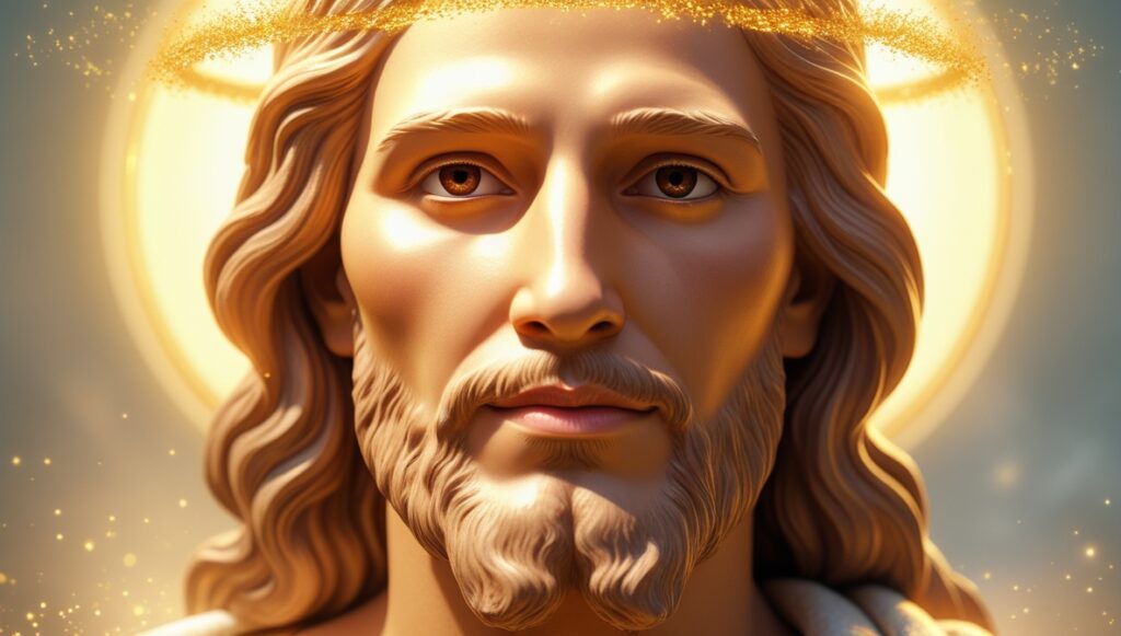 Leonardo Phoenix 10 A glowing image of Jesus with half of his 2