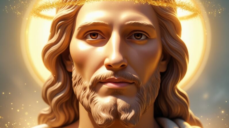 Leonardo Phoenix 10 A glowing image of Jesus with half of his 2