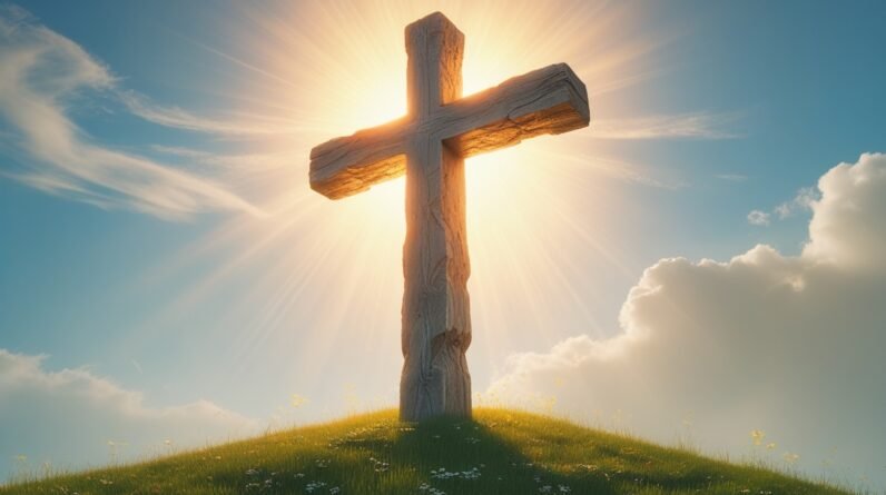 Leonardo Phoenix 10 A majestic cross stands tall on a serene h 3