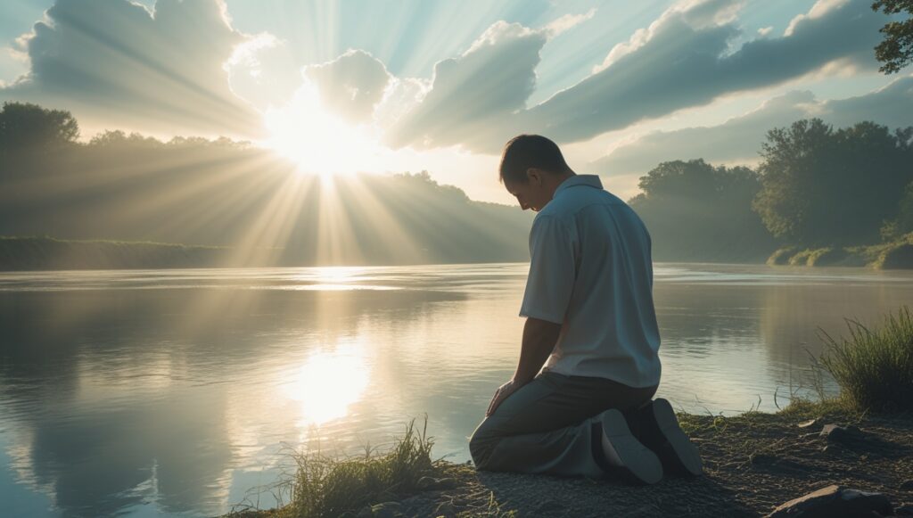 (VOTD) Guarding Your Heart with God’s Peace: A Devotional on Proverbs 4:23 and Philippians 4:6–7 2 Leonardo Phoenix 10 A peaceful scene of a person kneeling in p 1