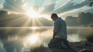 Leonardo Phoenix 10 A peaceful scene of a person kneeling in p 1