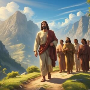 Leonardo Phoenix 10 A serene landscape depicting Jesus walking 3