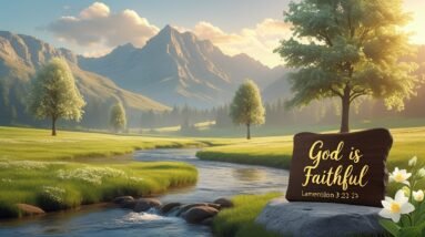 God Is Faithful - (Lamentations 3:22–23) 12 Leonardo Phoenix 10 A serene landscape with a majestic mountai 2