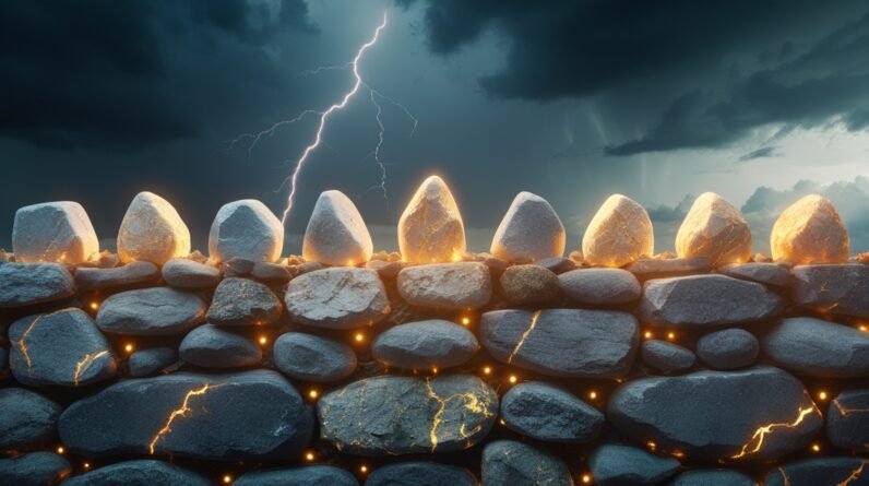 Leonardo Phoenix 10 A strong stone wall with glowing living st 1