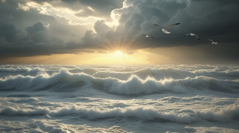 Leonardo Phoenix 10 A turbulent stormy sea with waves gently c 0