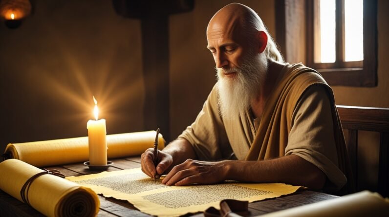 Leonardo Phoenix 10 An ancient scribe with a wise and focused 2
