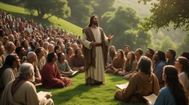 Leonardo Phoenix 10 Jesus stands on a lush green hillside surr 0