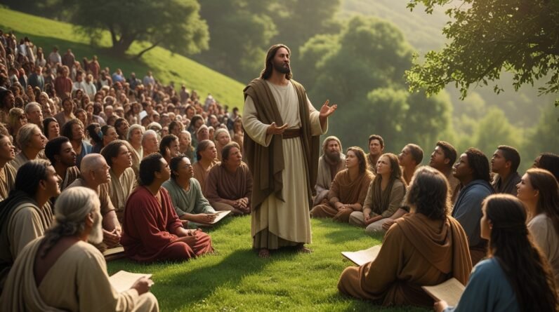Leonardo Phoenix 10 Jesus stands on a lush green hillside surr 0