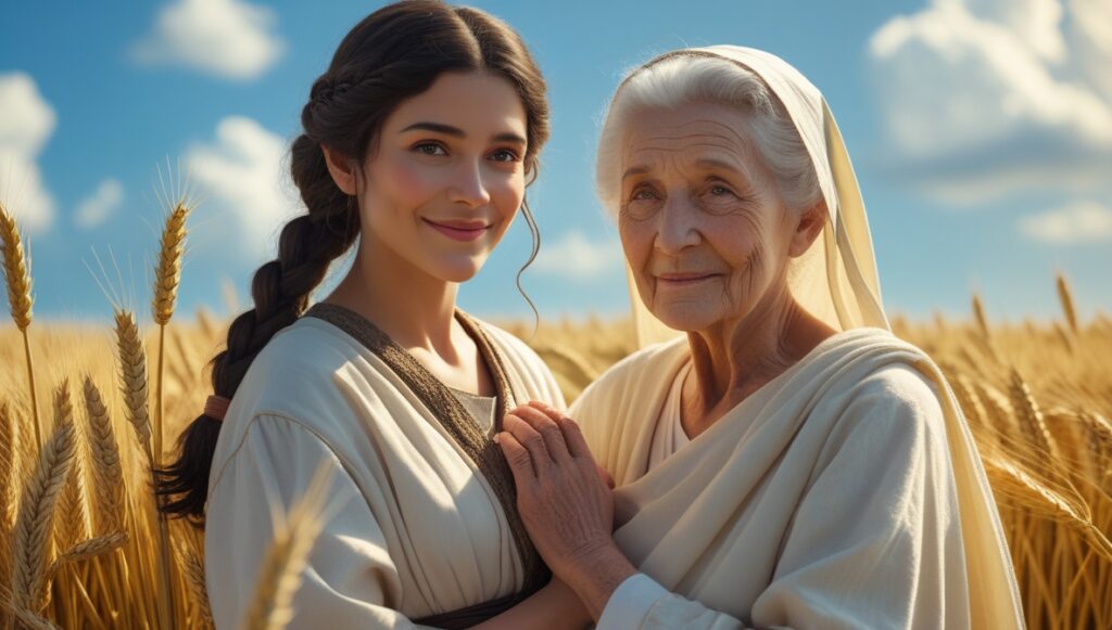 Leonardo Phoenix 10 Ruth standing with Naomi in a lush wheat f 3