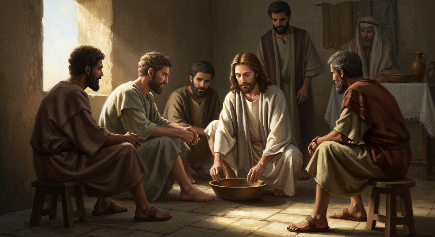 Jesus serving others