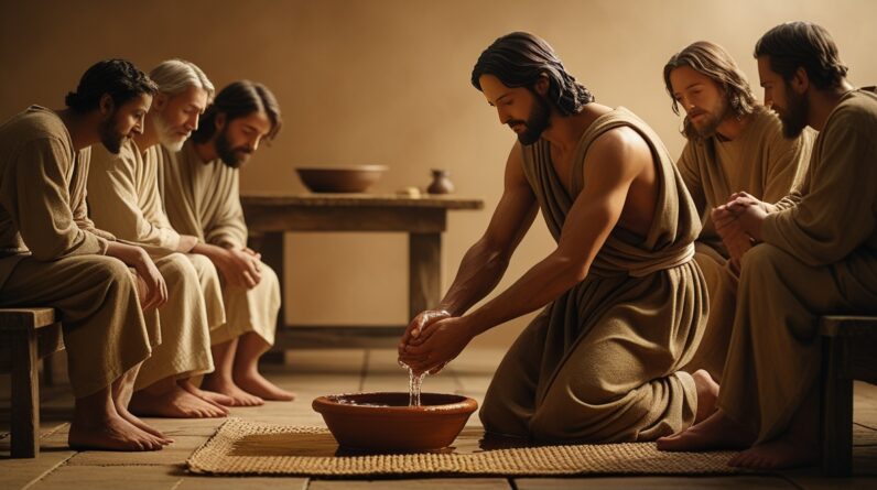 Phoenix 10 Jesus washing His disciples feet in a warm softlit 0