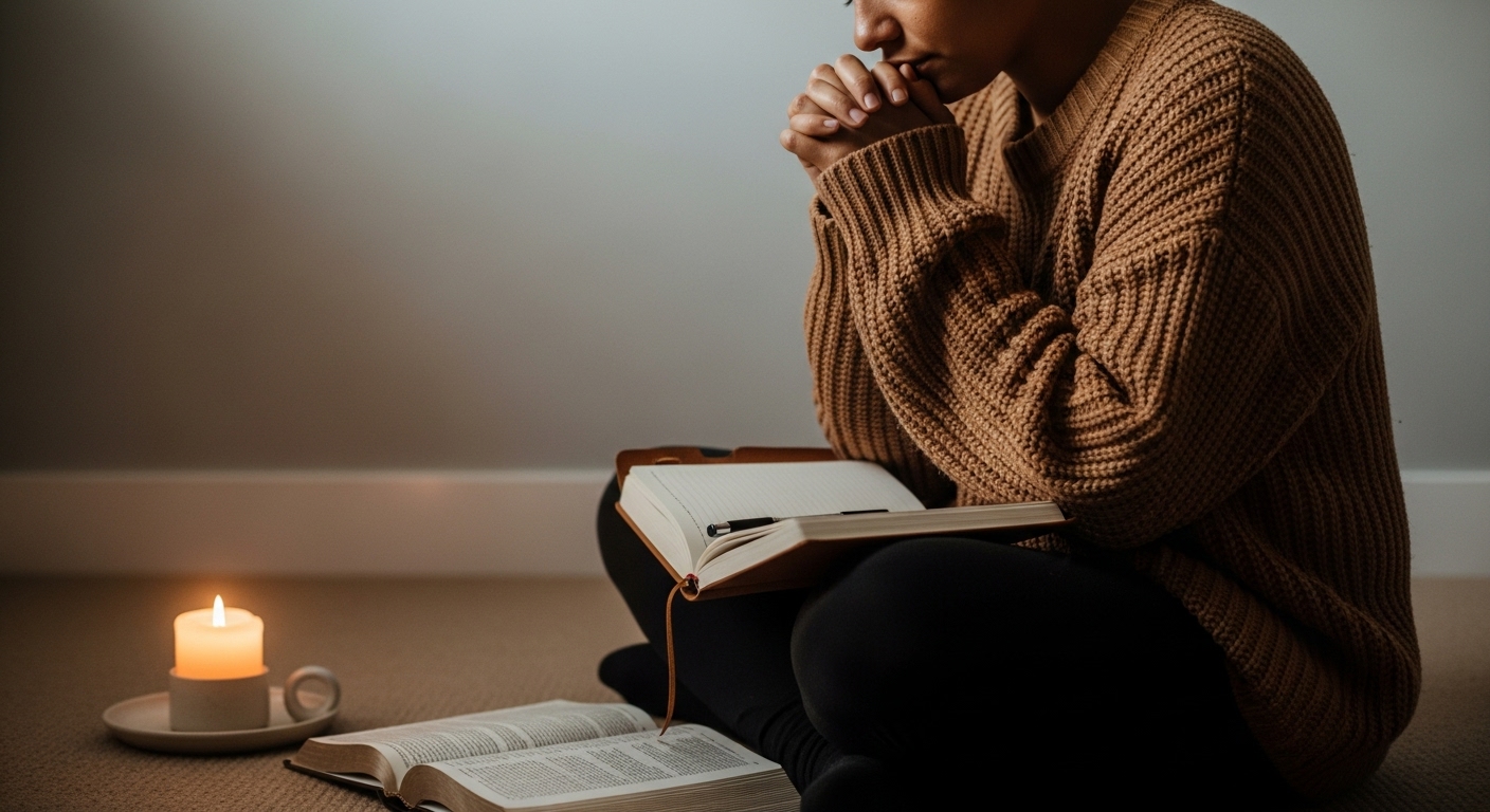 "Person praying and journaling for discernment."